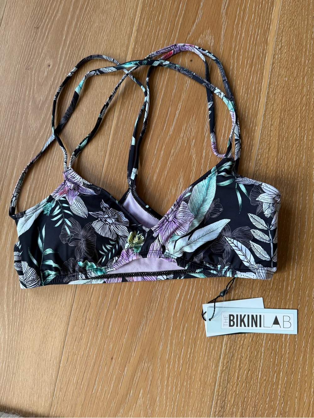 The Bikini Lab Black Floral Strappy Bikini Top
